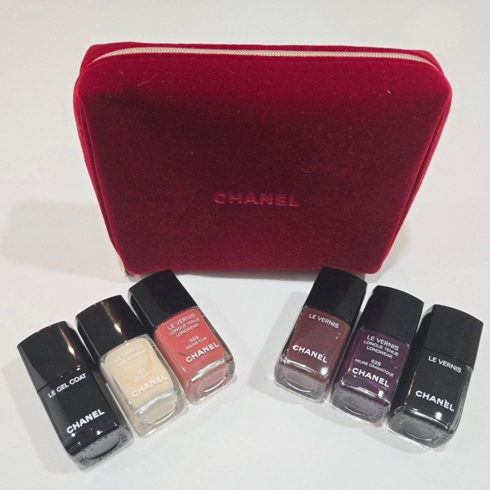Chanel 7 Pieces Nail Polish Sets: 5×Le Vernis Nail Polish+Le Gel Top Coat+ Pouch - Picture 2 of 12
